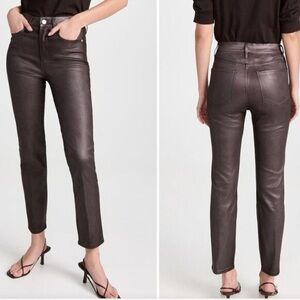 FRAME Le Sylvie Slender Straight Dark Choclate Brown Wax Coated Denim Jeans 26